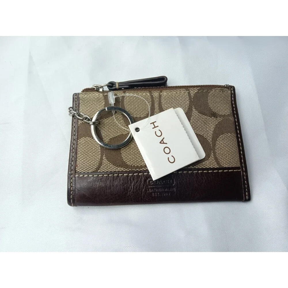 Coach Wristlet & Card Wallet Set Signature Khaki Mahogany Vintage Y2K